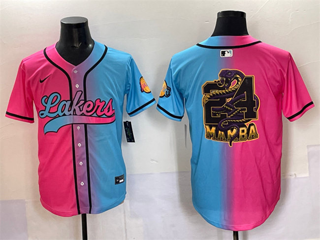 Men's Los Angeles Lakers Team Big Logo Pink/Blue Limited Stitched Baseball Jersey
